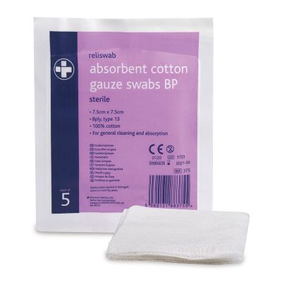 Cotton gauze swabs pack of 5 7.5 x 7.5 cm
