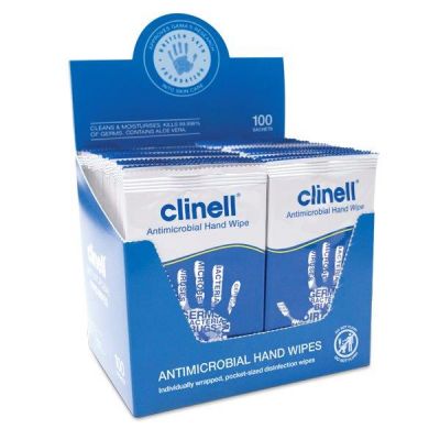 Clinell Antibacterial Hand Wipes Sachets Pack 100