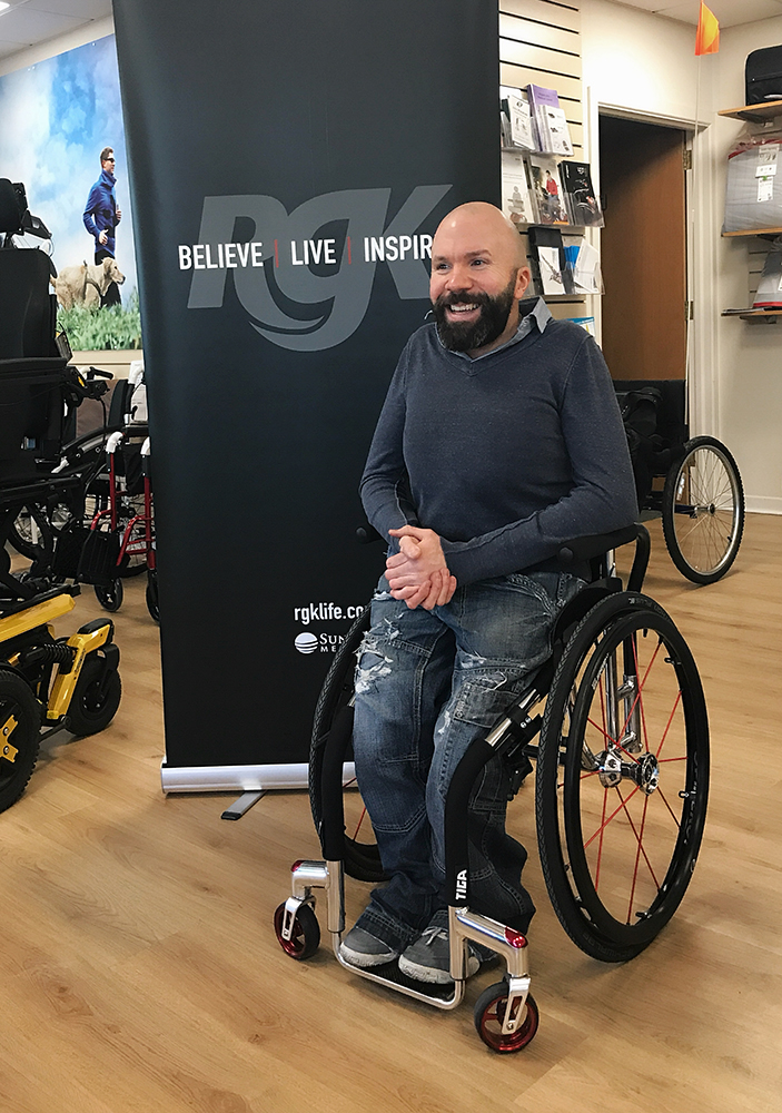 Christopher takes delivery of his new RGK Tiga Sub 4 active wheelchair