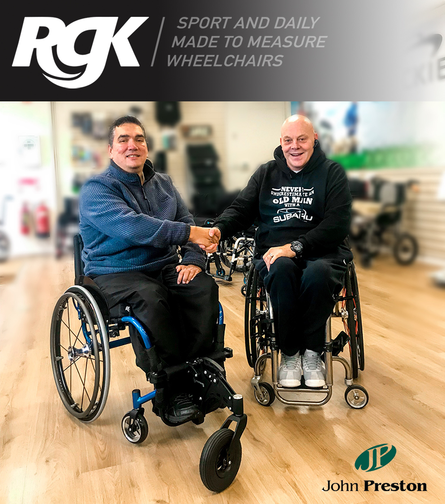 John McLaughlin collects his new RGK Hi-Lite Titanium Wheelchair